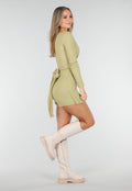 Groene Wikkel Top met Lange Mouwen en Stretch