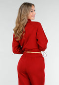 Bordeauxrode Cropped Lounge Trui met Halve Rits en Hoge Kraag