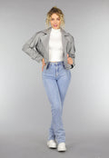 Lederlook Biker Jasje in Grijs
