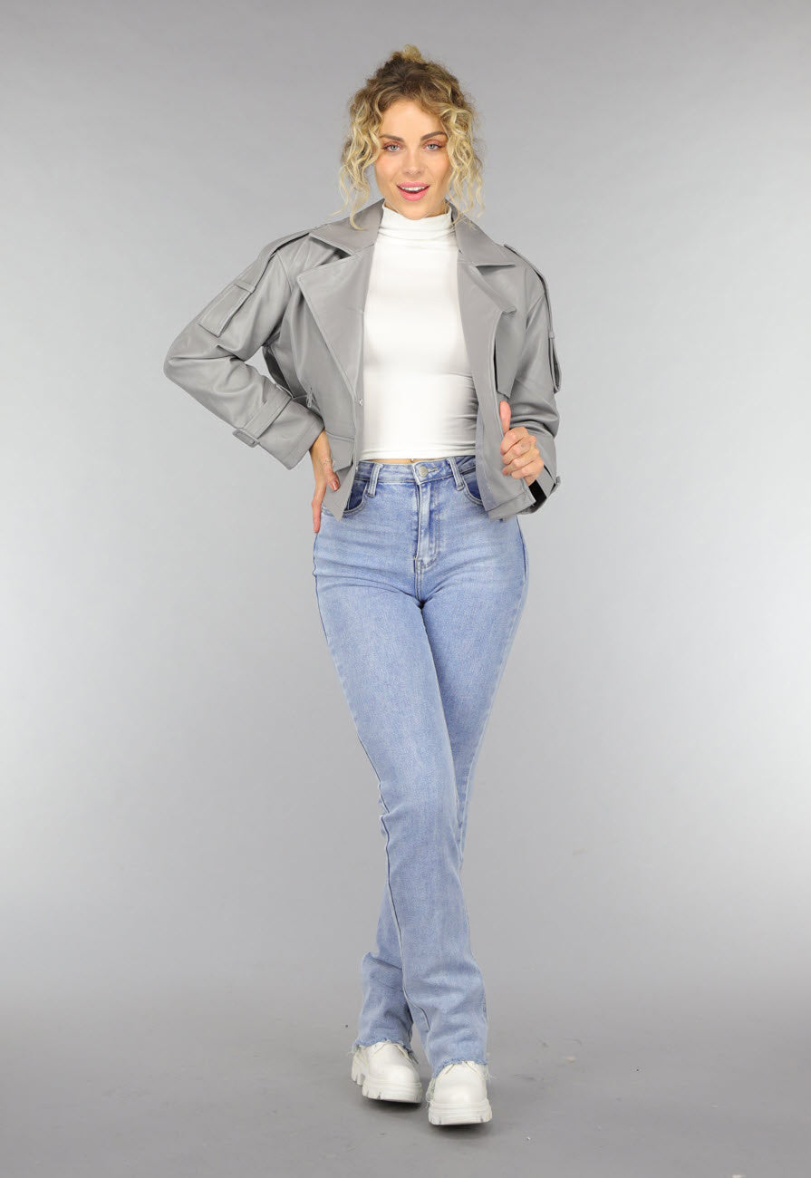 Lederlook Biker Jasje in Grijs