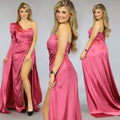 Roze Satin One Sleeve Galajurk met Sleep
