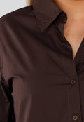 Donkerbruine Blouse met Lange Mouwen en Knoopsluiting