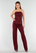 Bordeaux Strapless Korsettop met Knopen en Giletlook