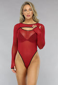 Wijnrode Mesh Rave Bodysuit met Bolero