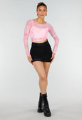 Roze Stretch Mesh Crop Top met Losse Top en Pads