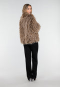 Bruine Fluffy Jas met Lange Haren en Losvallende Pasvorm