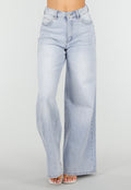 Lichtblauwe Extra Wide Leg Jeans met High Waist en Stretch