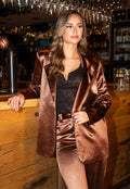Bruine Satijnlook Blazer met Licht Getailleerde Pasvorm en Dubbele Knopen