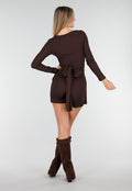 Bruine Wikkel Top met Lange Mouwen en Stretch