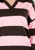 Roze en Bruin Gestreepte Polo Trui
