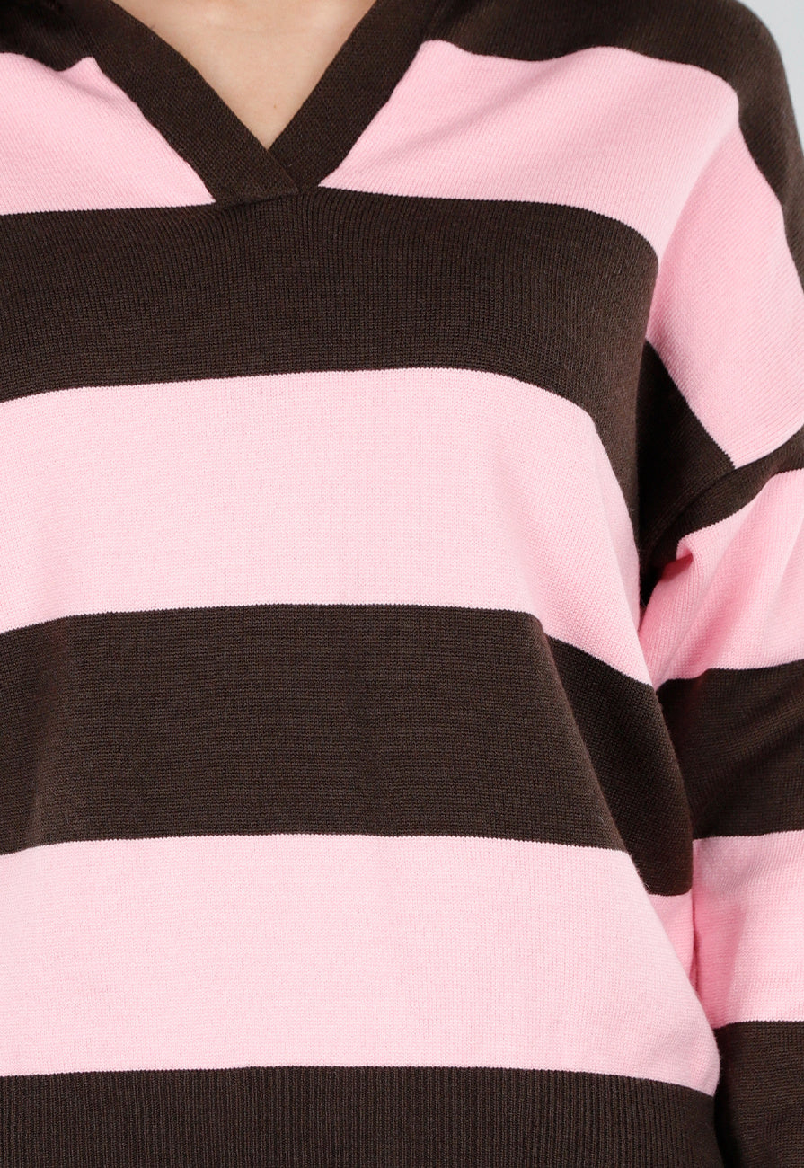 Roze en Bruin Gestreepte Polo Trui