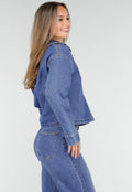 Redial Jeans  Denim Top met Halve Rits en Opstaande Kraag in Blauw