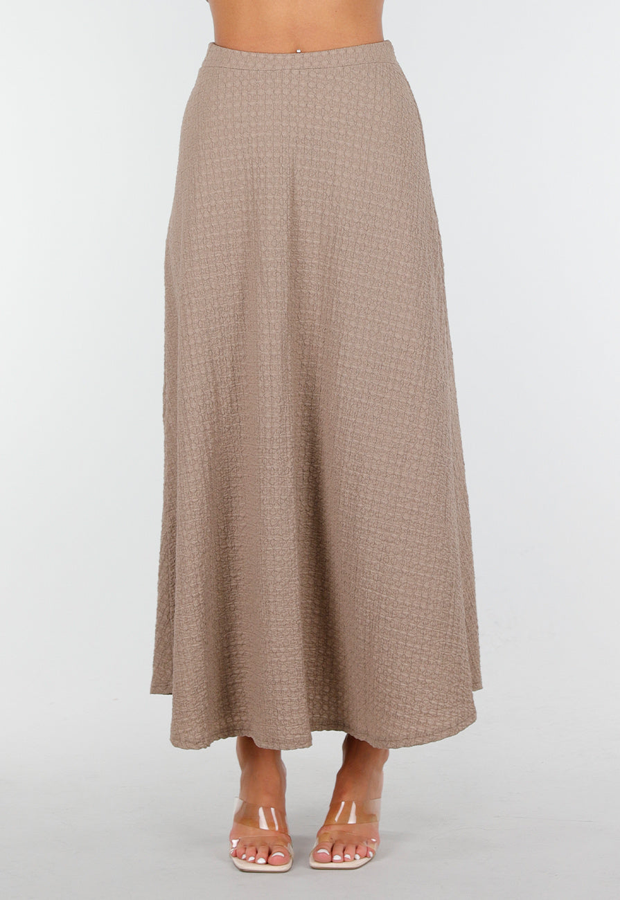 Taupe Set met Hooggesloten Top en Stretch