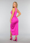 Fuchsia Padded One Shoulder Midi Jurk