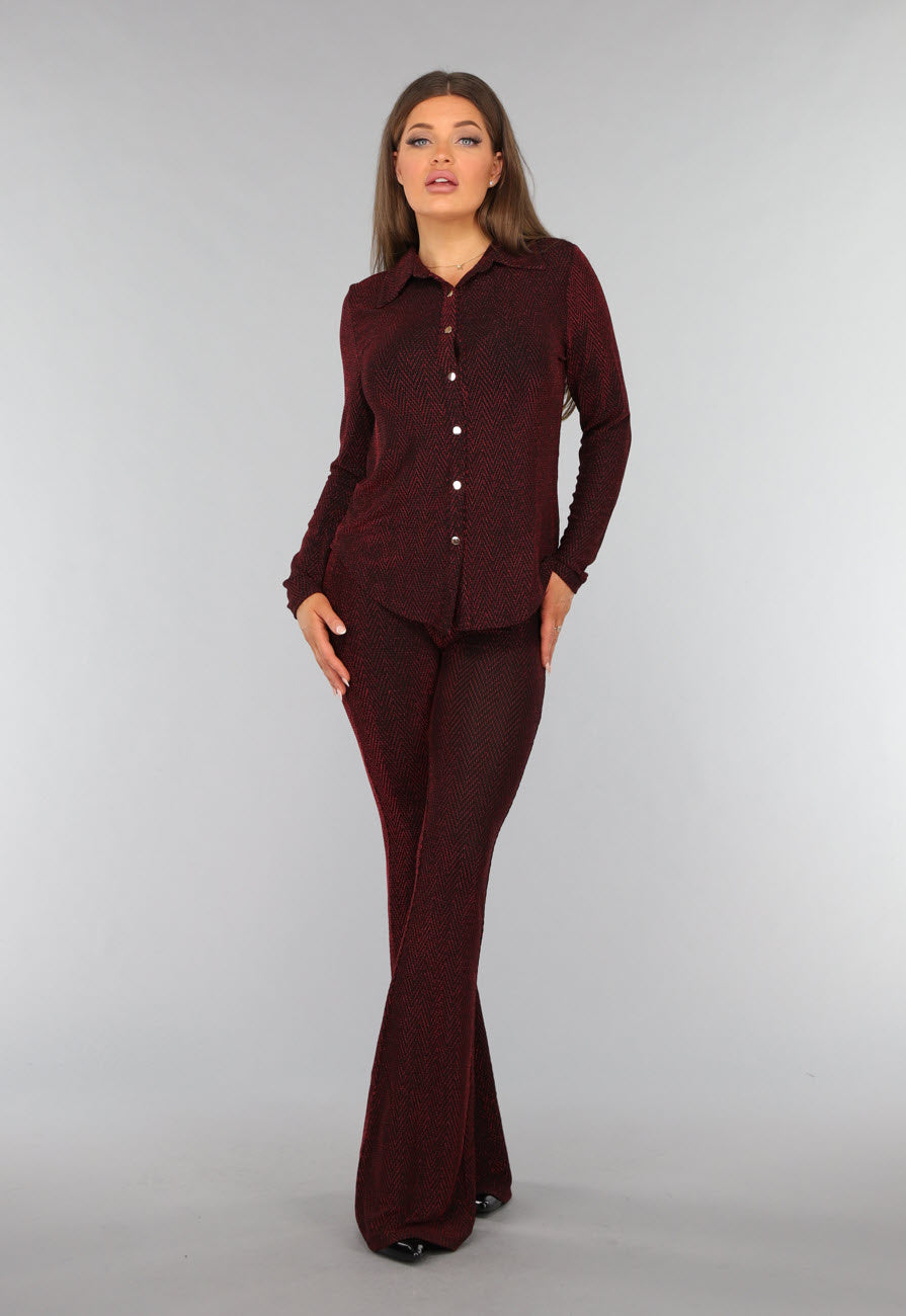 Rode Glitter Blouse met Zigzag Patroon