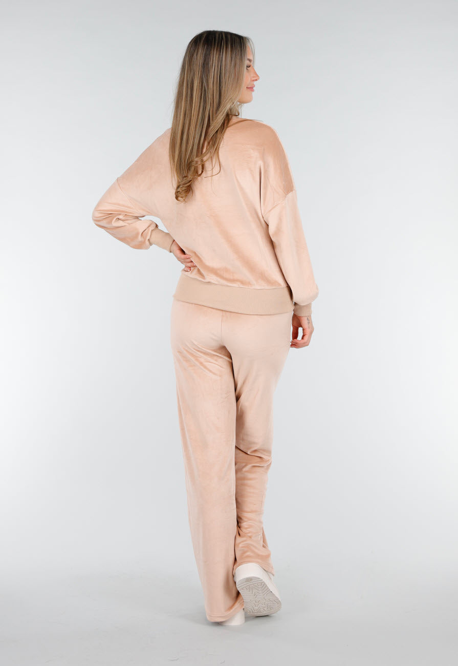 Roze Velours Joggingpak met Lange Mouwen en Wijde Broek