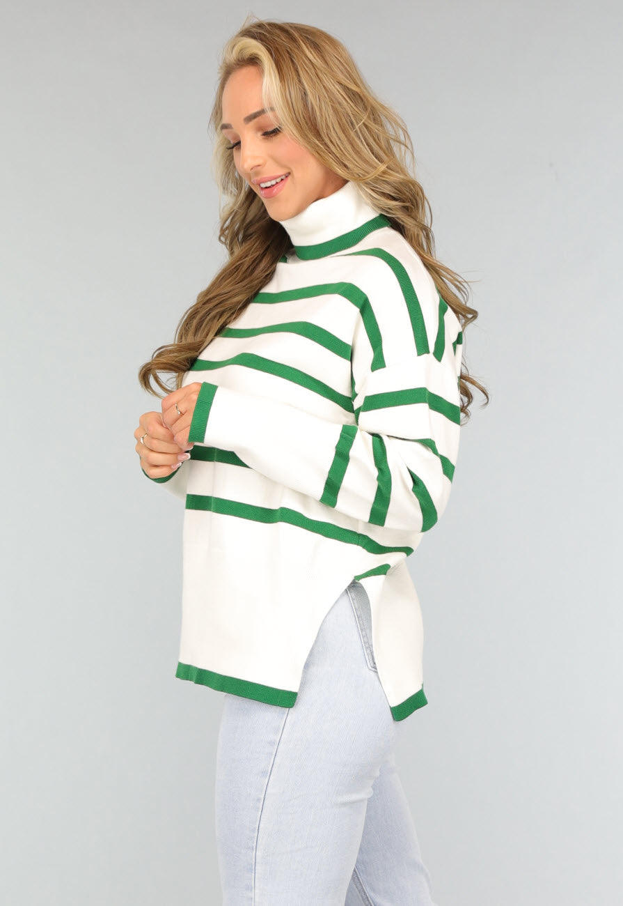Witte Turtleneck met Groene Strepen