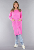 Felroze Oversized Gebreide Cardigan met Gouden Knopen