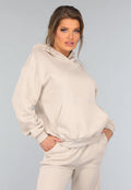 Beige Hoodie Set met Wijduitlopende Broek