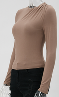 Taupe Topje met Gedrapeerde Hals
