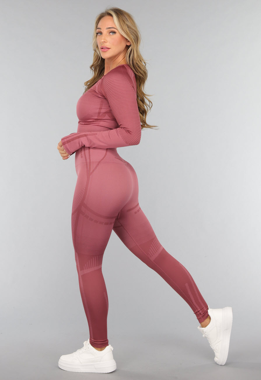 Oudroze Longsleeve Fitness Set met Duimgaten