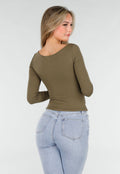 Khaki Push-Up Longsleeve Top met Gerimpelde Bustier