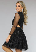 Zwarte Glitter Skater Jurk met Cutouts