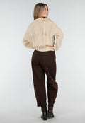Vest met V-Hals en Lange Mouwen in Beige