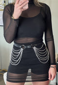 Zwarte Lederlook Bodychain met Zilveren Laagjes