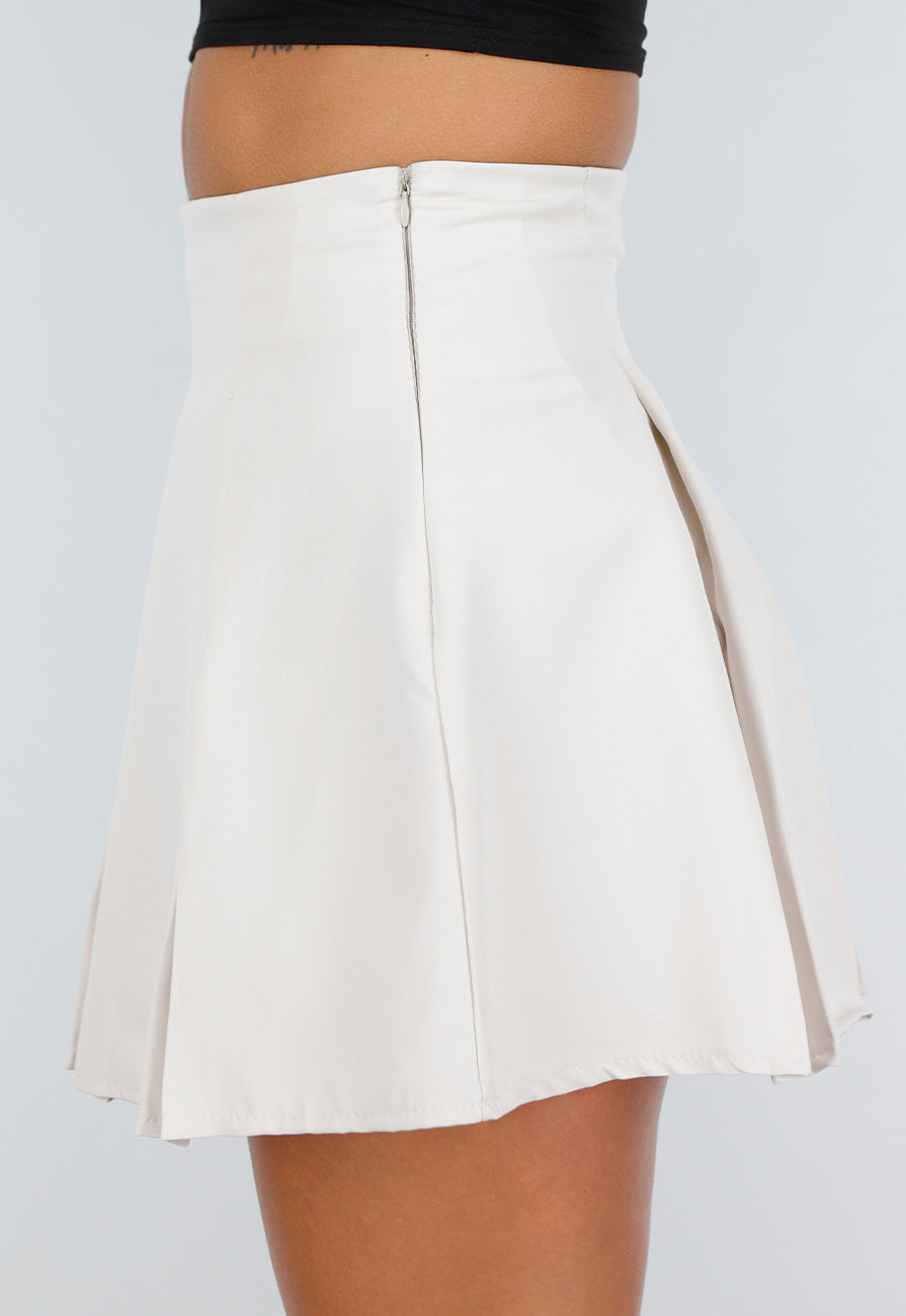 Cremekleurige Tweedelige Set met Blazer met Korsetveter en Plooirok met Ritssluiting