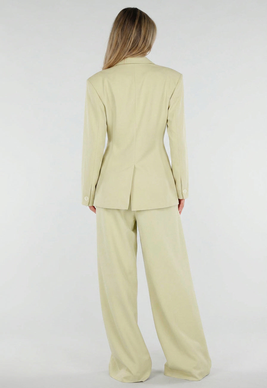 Pistache Groene Double Breasted Getailleerde Blazer met Reverskraag