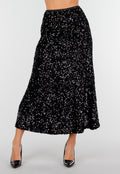 Zwarte Midi Rok met All Over Pailletten en Subtiele Uitlopende Zoom