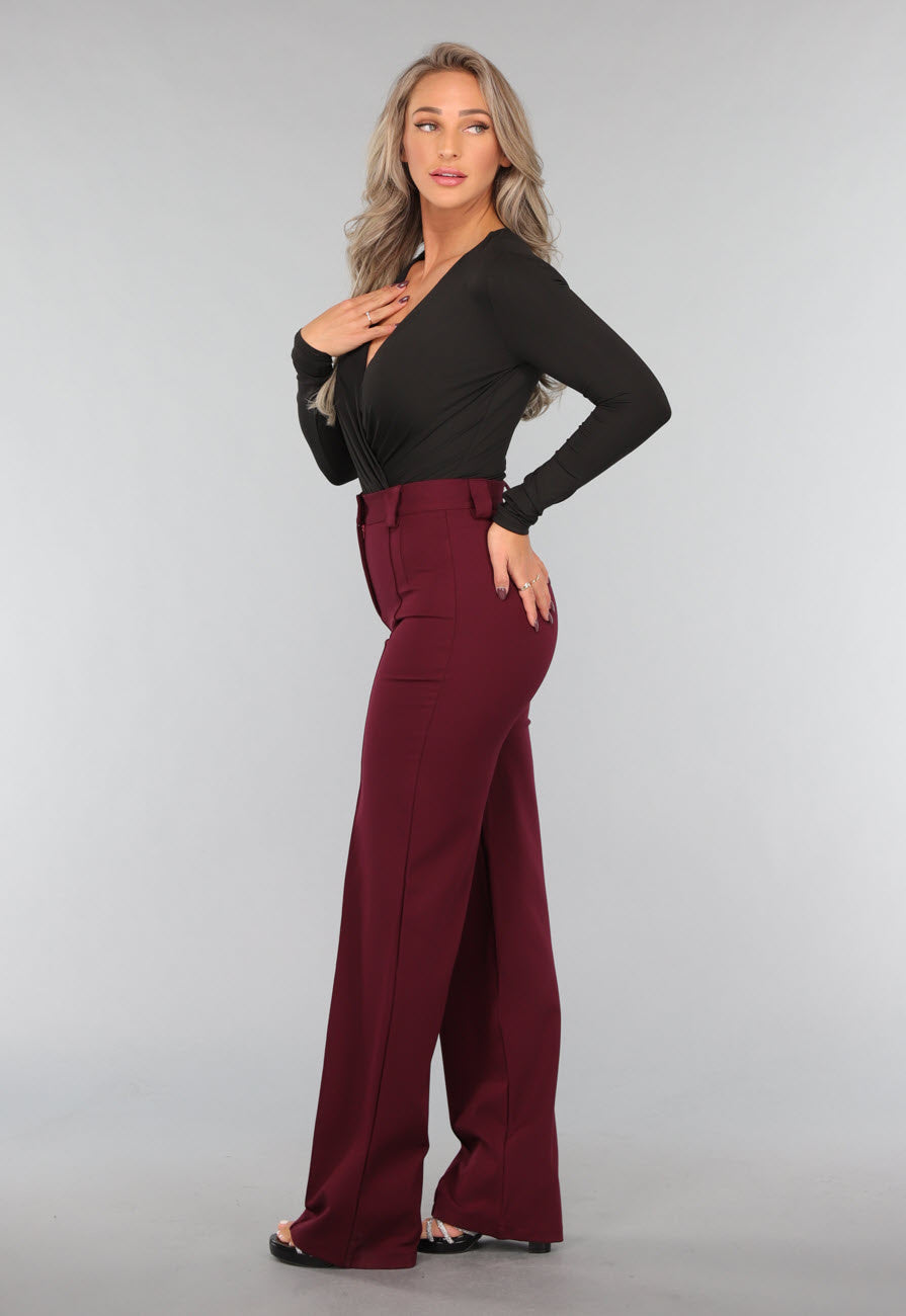 Straight Leg Burgundy Pantalon