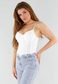 Witte Kanten Bustier Top met Vetersluiting