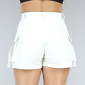 Witte Lederlook Cargo Short met Hoge Taille