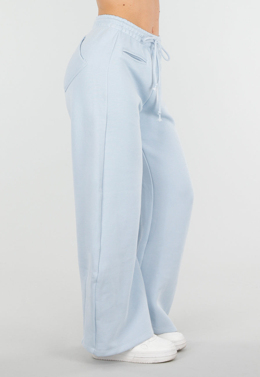 Lichtblauwe Barrel Fleece Joggingbroek met Trekkoord en Stretch