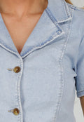 Redial Jeans  Lichtblauwe Denim Playsuit met Reverskraag en Knoopsluiting
