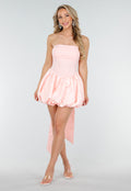 Lichtroze Strapless Jurk met Ballonrok en Afneembare Strik