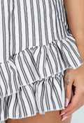 Wit Zwart Gestreepte Strapless Playsuit met Smokwerk en Ruches