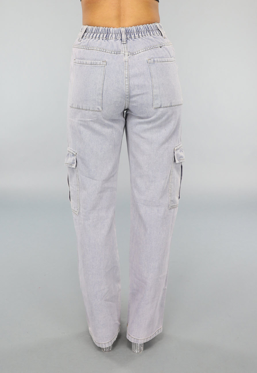 Rechte Denim Cargo Jeans met Hoge Taille