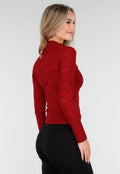Rode Kant Stretch Top met Lange Mouwen en Hoge Hals