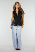 Zwart Mouwloos Gilet met Kanten Details