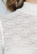 Gebroken Witte Gehaakte Stretch  Top met Col en Korte Mouwen
