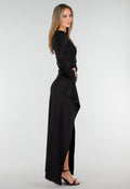 Zwarte Maxi Jurk met Vierkante Hals en Split in Stretch