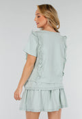 Mintgroene Two Piece Set met Ruches en Embroidery details