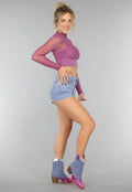 Aubergine See Through Sporttop met Ingewerkte Sport-bh