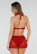 Bordeauxrode Bikini met Halter Top en Wikkelrokje