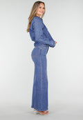 Redial Jeans  Denim Top met Halve Rits en Opstaande Kraag in Blauw