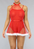 Mesh Kerst Lingerie Setje met Jurkje