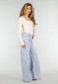 Lichtroze Stretch Top met Lange Mouwen en Vierkante Hals
